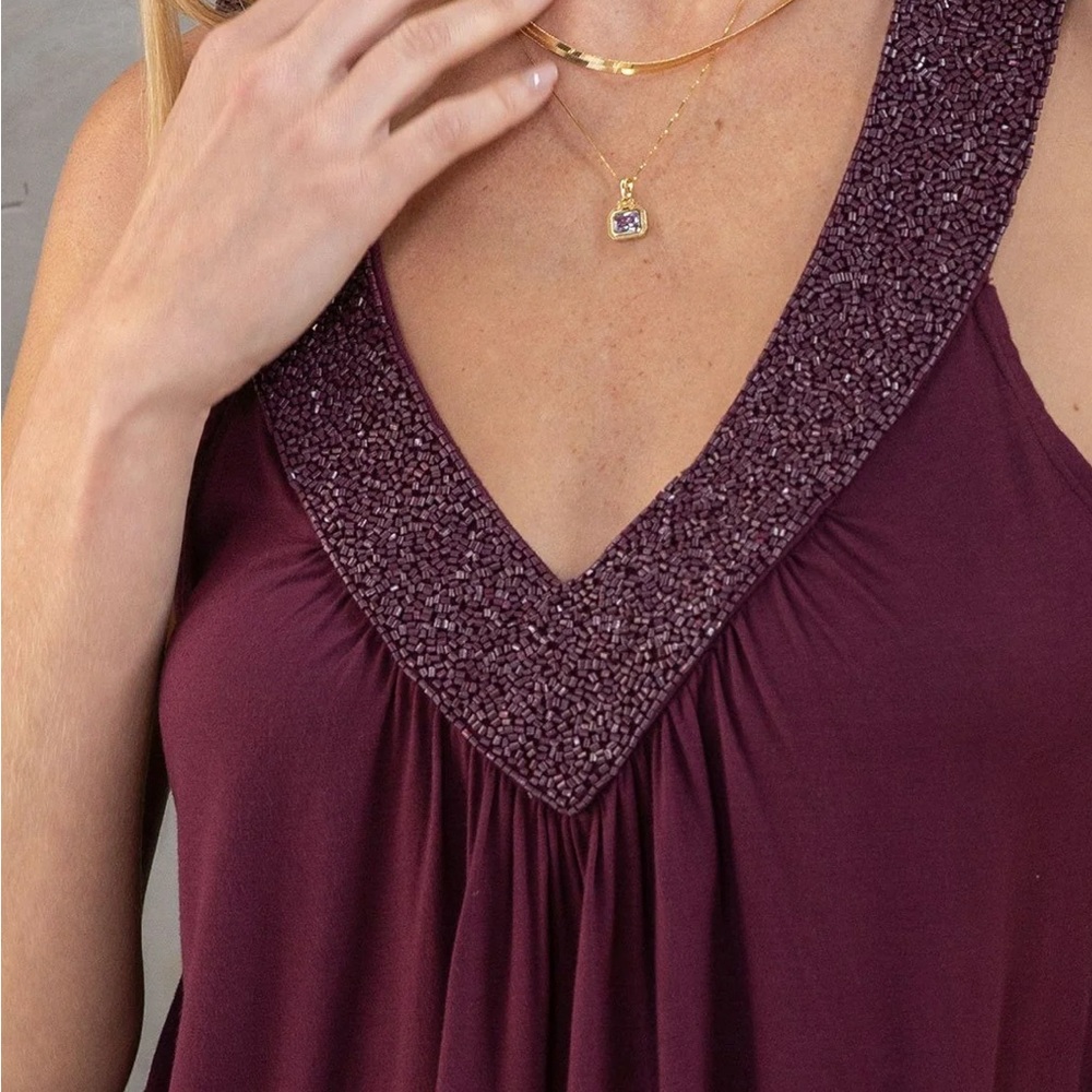 Lovestitch Deep Wine V-Neck Tank Top - Picture 2 of 4